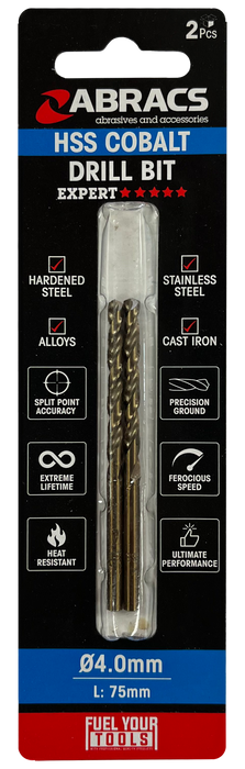 Abracs 4.0mm Cobalt M35 HSS Drill Bit - 2(Pcs) Pack of 1, DBCB04002