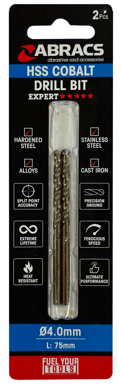 Abracs 4.0mm Cobalt M35 HSS Drill Bit - 2(Pcs) Pack of 1, DBCB04002