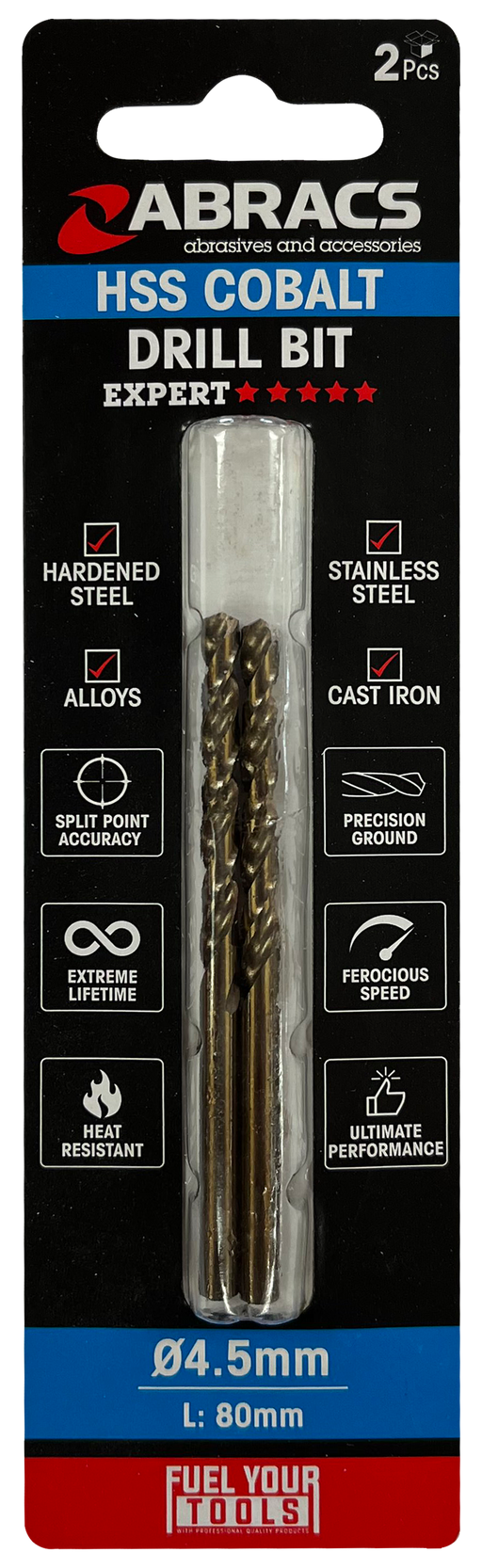 Abracs 4.5mm Cobalt M35 HSS Drill Bit - 2(Pcs) Pack of 1, DBCB04502