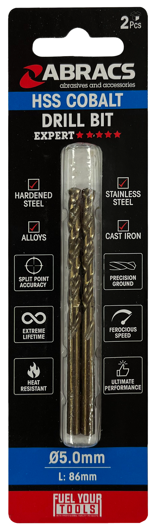 Abracs 5.0mm Cobalt M35 HSS Drill Bit - 2(Pcs) Pack of 1, DBCB05002