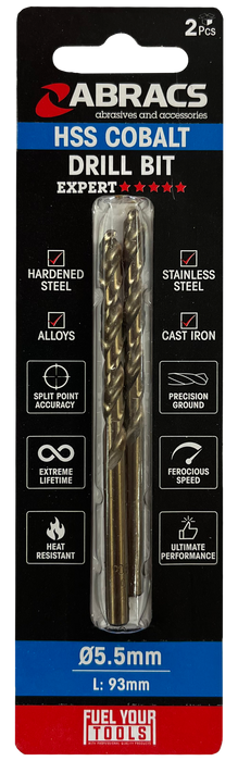 Abracs 5.5mm Cobalt M35 HSS Drill Bit - 2 (Pcs) Pack of 1, DBCB05502