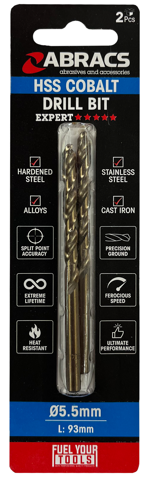 Abracs 5.5mm Cobalt M35 HSS Drill Bit - 2 (Pcs) Pack of 1, DBCB05502