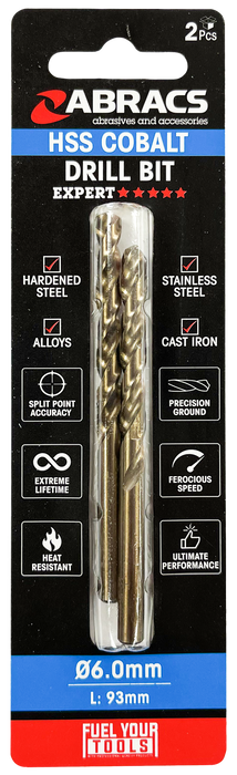 Abracs 6.0mm Cobalt M35 HSS Drill Bit - 2(Pcs) Pack of 1, DBCB06002