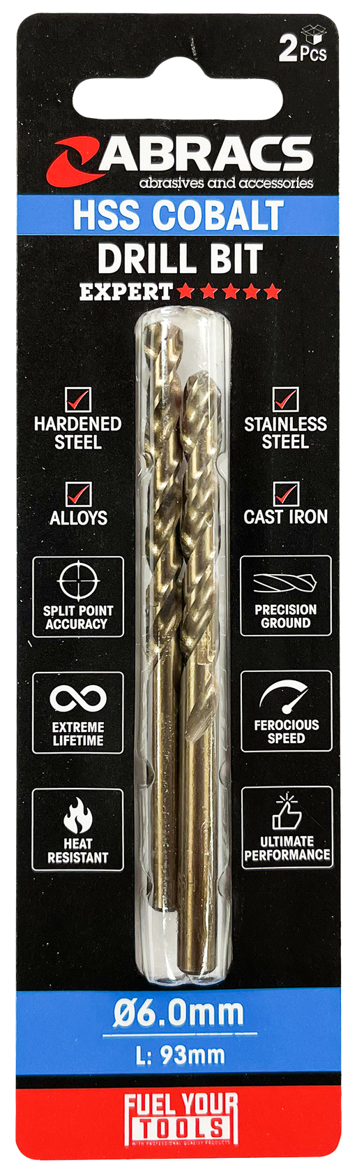 Abracs 6.0mm Cobalt M35 HSS Drill Bit - 2(Pcs) Pack of 1, DBCB06002