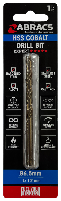 Abracs 6.5mm Cobalt M35 HSS Drill Bit - Pack of 1, DBCB06501