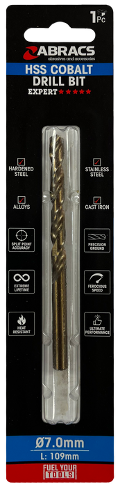 Abracs 7.0mm Cobalt M35 HSS Drill Bit - Pack of 1, DBCB07001