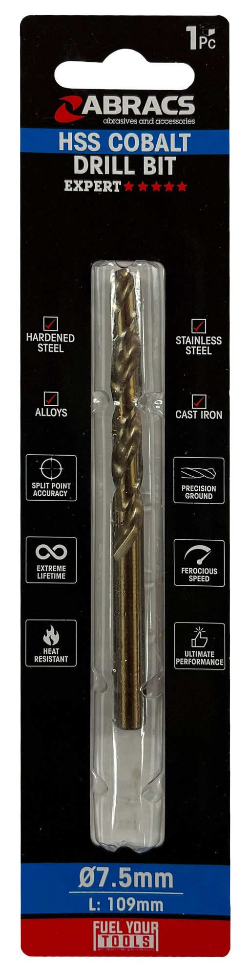 Abracs 7.5mm Cobalt M35 HSS Drill Bit - Pack of 1, DBCB07501