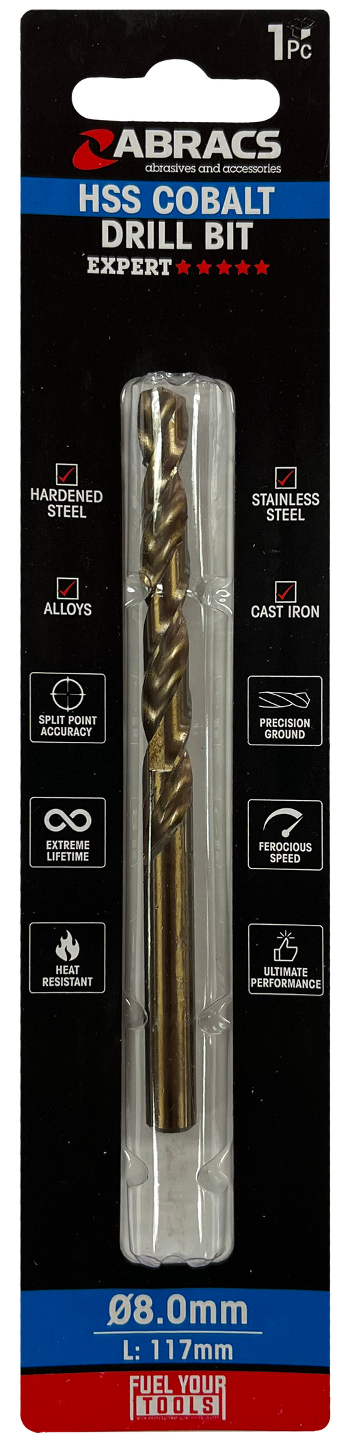 Abracs 8.0mm Cobalt M35 HSS Drill Bit - Pack of 1, DBCB08001