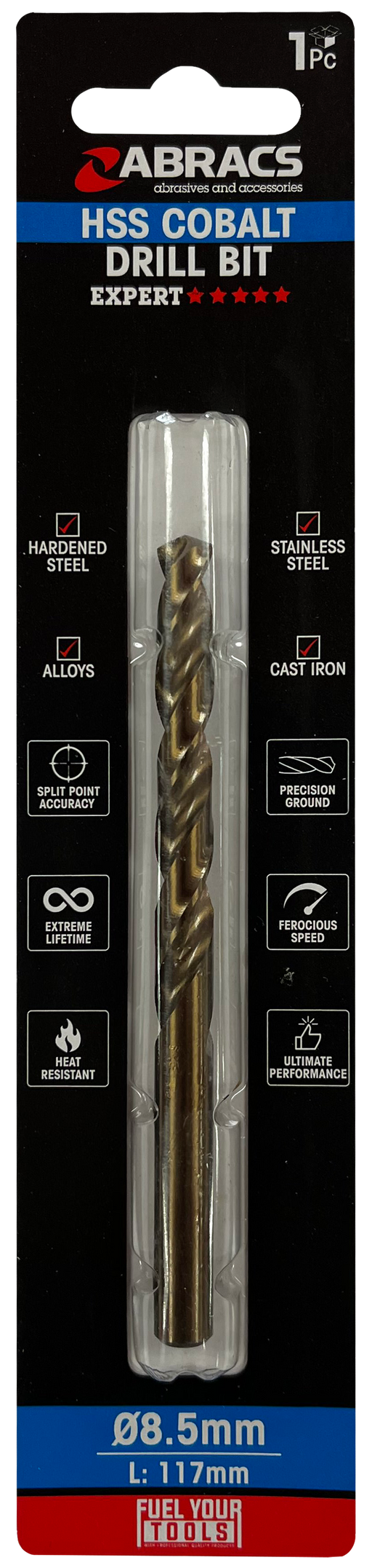 Abracs 8.5mm Cobalt M35 HSS Drill Bit - Pack of 1, DBCB08501