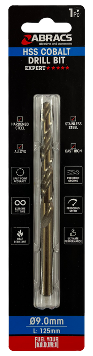 Abracs 9.0mm Cobalt M35 HSS Drill Bit - Pack of 1, DBCB09001
