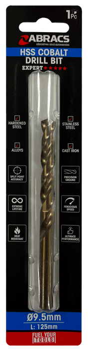 Abracs 9.5mm Cobalt M35 HSS Drill Bit - Pack of 1, DBCB09501
