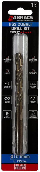 Abracs 10.5mm Cobalt M35 HSS Drill Bit - Pack of 1, DBCB10501