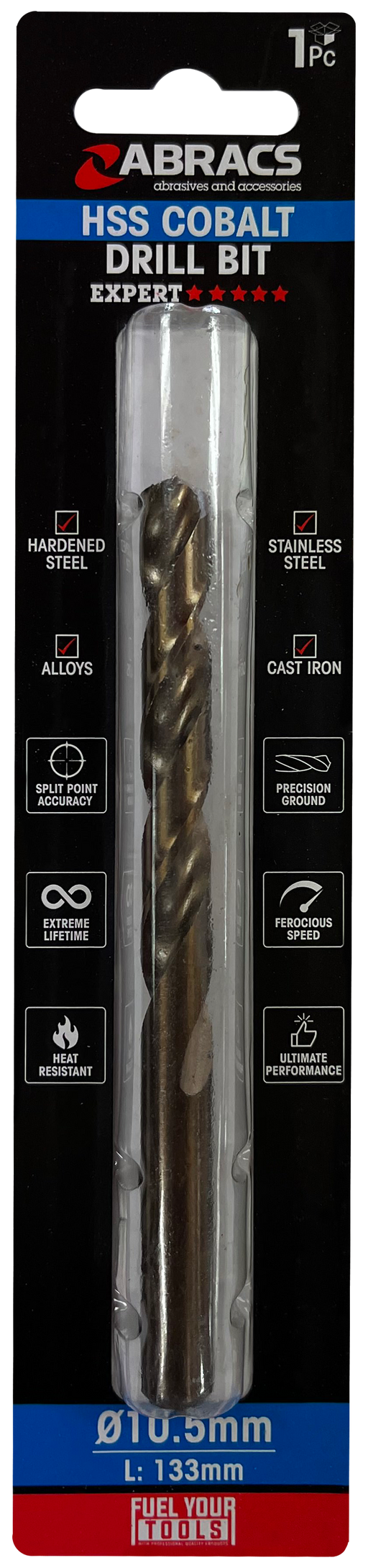 Abracs 10.5mm Cobalt M35 HSS Drill Bit - Pack of 1, DBCB10501