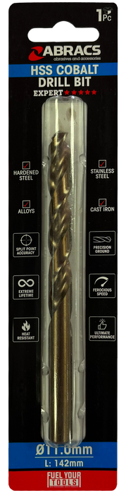 Abracs 11.0mm Cobalt M35 HSS Drill Bit - Pack of 1, DBCB11001