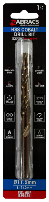 Abracs 11.5mm Cobalt M35 HSS Drill Bit - Pack of 1, DBCB11501