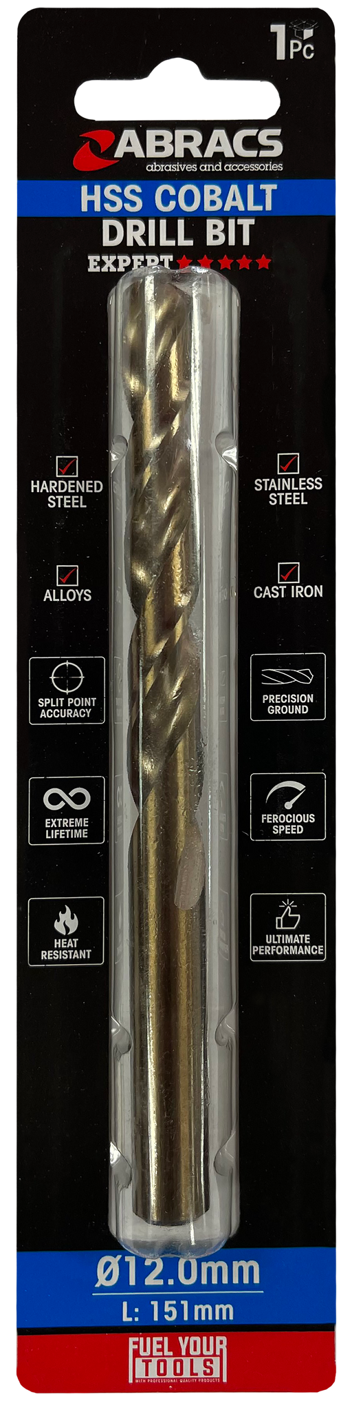 Abracs 12.0mm Cobalt M35 HSS Drill Bit - Pack of 1, DBCB12001