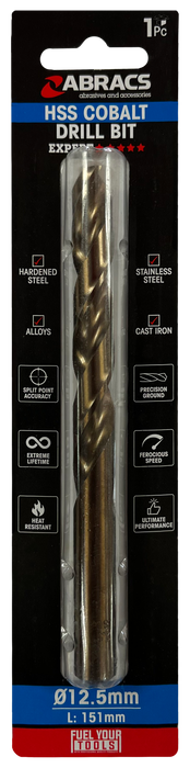 Abracs 12.5mm Cobalt M35 HSS Drill Bit - Pack of 1, DBCB12501