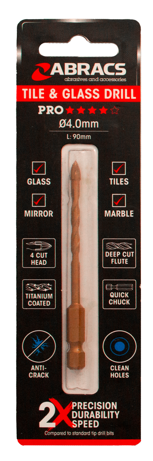 Abracs 4.0mm x 90mm Glass & Tile Drill Bit - 4 Tip, DBG040