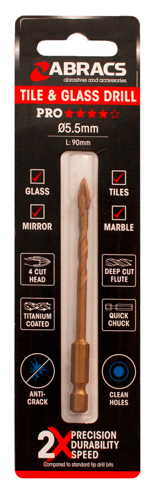 Abracs 5.5mm x 90mm Glass & Tile Drill Bit - 4 Tip, DBG055