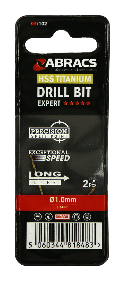 Abracs Tin Coated HSS Drill Bit 1.0mm - 2(Pcs) Pack of 1, DBT102
