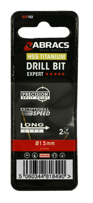 Abracs Tin Coated HSS Drill Bit 1.5mm - 2(Pcs) Pack of 1, DBT152
