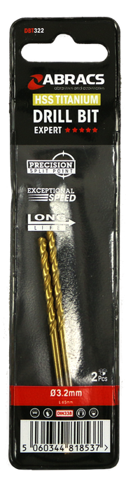 Abracs Tin Coated HSS Drill Bit 3.2mm - 2(Pcs) Pack of 1, DBT322