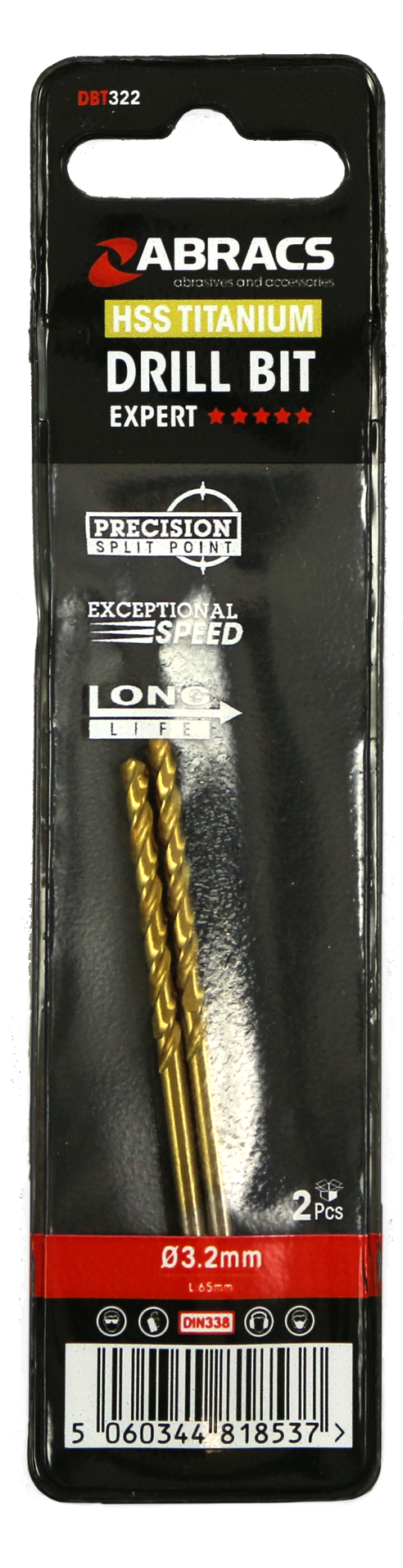 Abracs Tin Coated HSS Drill Bit 3.2mm - 2(Pcs) Pack of 1, DBT322