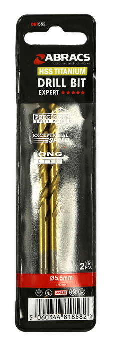 Abracs Tin Coated HSS Drill Bit 5.5mm - 2(Pcs) Pack of 1, DBT552