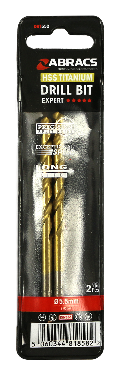 Abracs Tin Coated HSS Drill Bit 5.5mm - 2(Pcs) Pack of 1, DBT552
