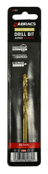 Abracs Tin Coated HSS Drill Bit 6.5mm - Pack of 1, DBT651