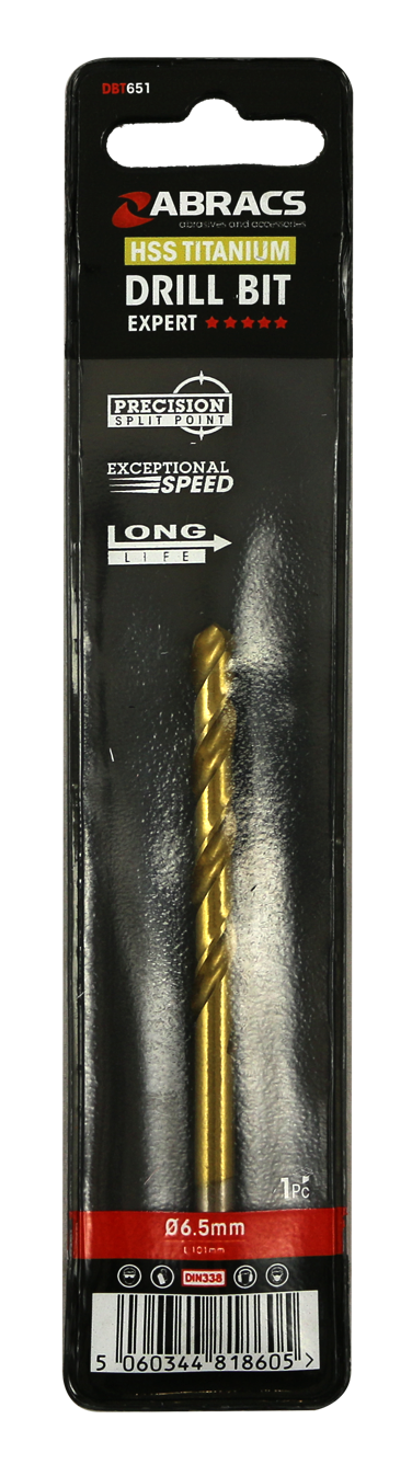 Abracs Tin Coated HSS Drill Bit 6.5mm - Pack of 1, DBT651