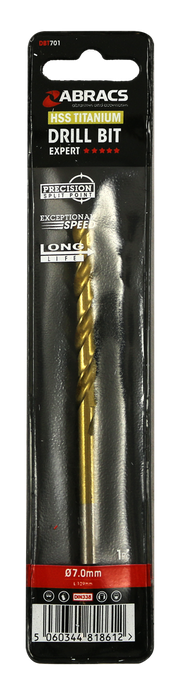 Abracs Tin Coated HSS Drill Bit 7.0mm - Pack of 1, DBT701
