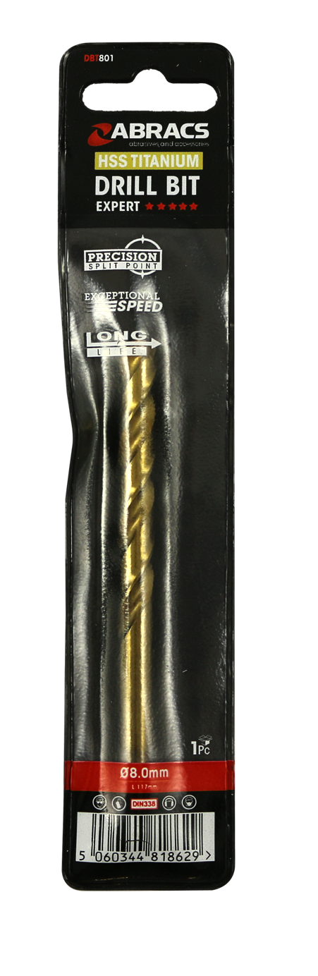 Abracs Tin Coated HSS Drill Bit 8.0mm - Pack of 1, DBT801