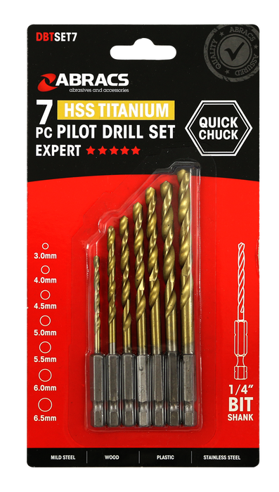 Abracs 7pc Quick CHUCK Tin PILOT Drill Set Pack Of 1, DBTSET7