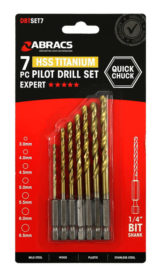 Abracs 7pc Quick CHUCK Tin PILOT Drill Set Pack Of 1, DBTSET7