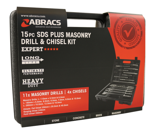 Abracs 15pc SDS+ Drill & Chisel Set Pack of 1, DCSET15