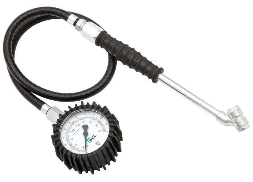 PCL DPG1H03 Tyre Check Dial Gauge (63mm Dia), 0-170 psi & 0-12 bar, Twin Hold-On Connector