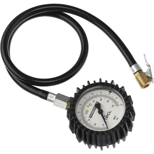PCL DPG1H08 Tyre Check Dial Gauge (63mm Dia) 0-170 psi & 0-12 bar, Euro Clip-On Connector