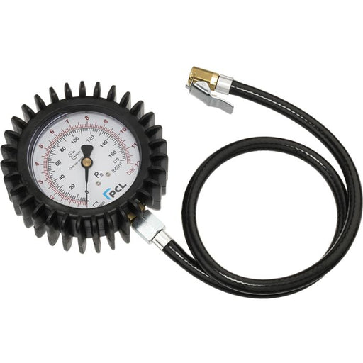 PCL DPG3H08 Tyre Check Dial Gauge (80mm Dia) 0-170 psi & 0-12 bar, Euro Clip-On Connector