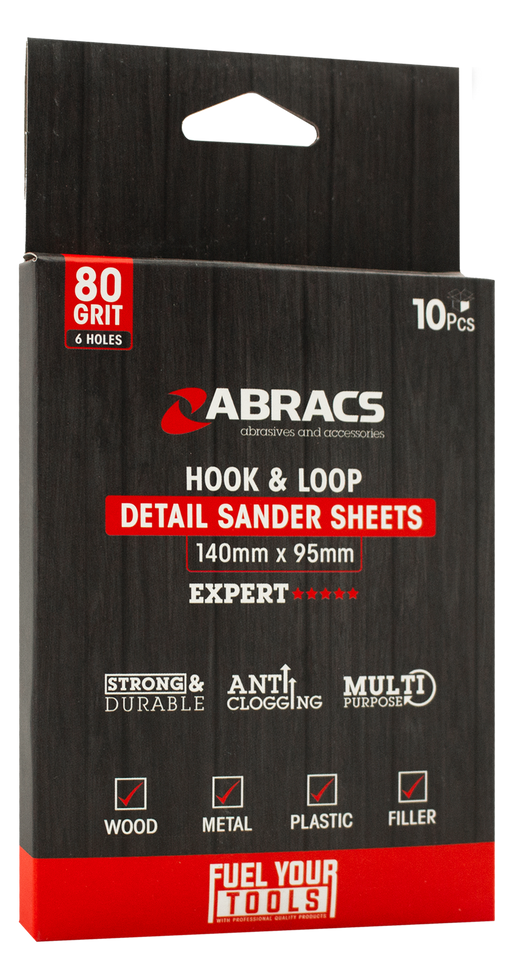 Abracs Detail Sander Sheets, 140mm x 95mm x 60g - Pack of 10, DS14095060