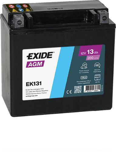 Exide EK131 AGM Auxiliary Car Battery -12V 13Ah, 1 Year Warranty