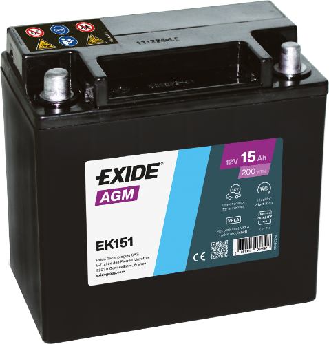 Exide EK151 AGM Auxiliary Car Battery -12V 15Ah, 1 Year Warranty