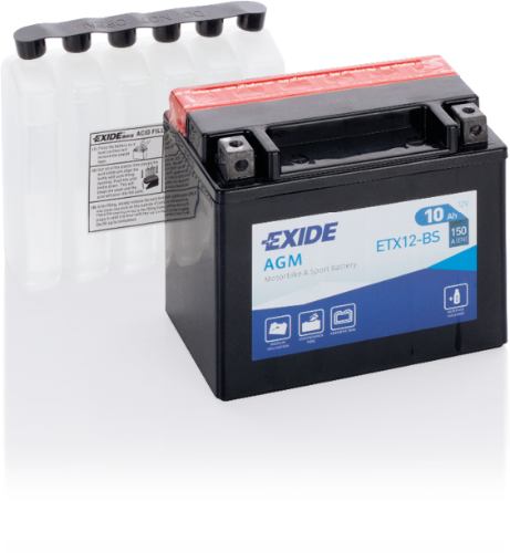 Exide ETX12-BS AGM Motorcycle Battery YTX12-BS -12V 10Ah, 1 Year Warranty