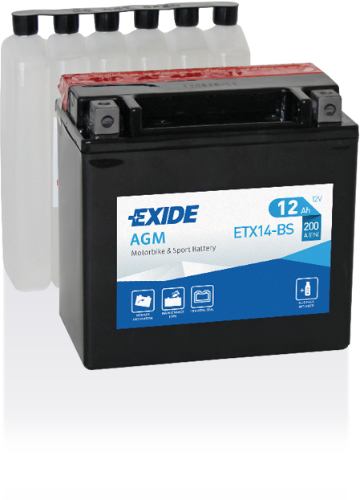 Exide ETX14-BS AGM Motorcycle Battery -12V 12Ah, 1 Year Warranty