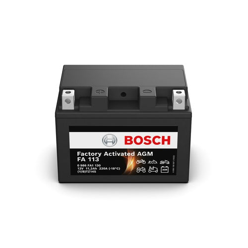 FA 113 Bosch Factory Activated AGM Motorcycle Battery 12V 11.2Ah Type YTZ14S - 0986FA 1130, 1 Year Warranty