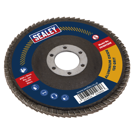Sealey Flap Disc Aluminium Oxide, Ø100mmØ16mm Bore 120Grit, FD100120E