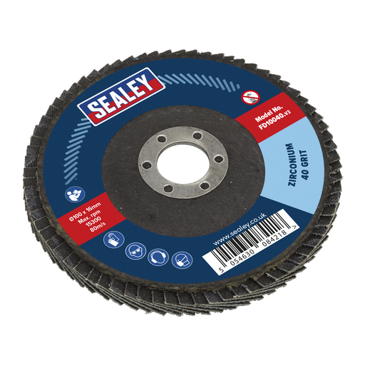 Sealey Flap Disc Zirconium, Ø100mmØ16mm Bore 40Grit, FD10040