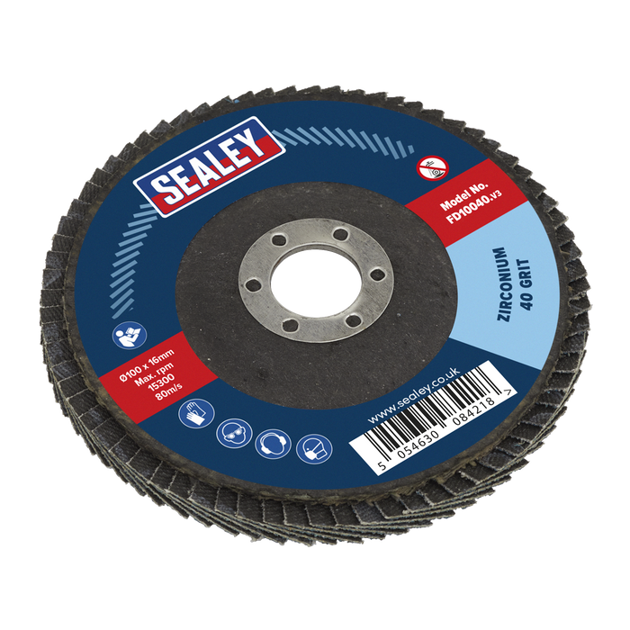 Sealey Flap Disc Zirconium, Ø100mmØ16mm Bore 40Grit, FD10040