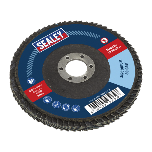 Sealey Flap Disc Zirconium, Ø100mmØ16mm Bore 80Grit, FD10080