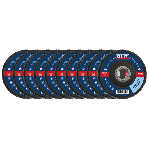 Sealey Flap Discs Zirconium, Ø115mmØ22mm Bore 120Grit - Pack of 10, FD11512010